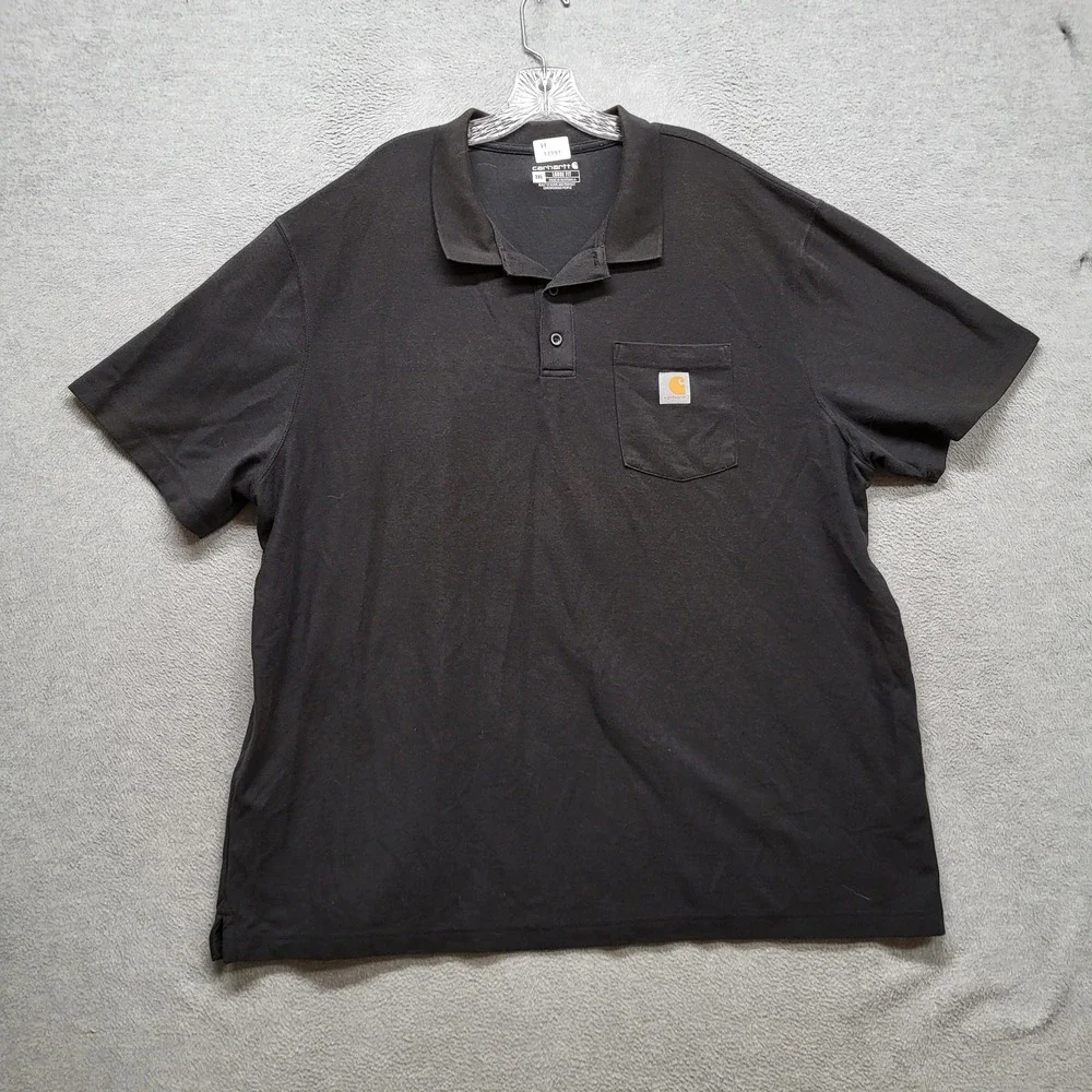 Carhartt‎ Men Polo 3XL Black K570 Logo Button Short Sleeve Loose